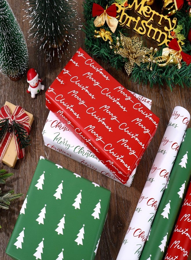 Whaline 3 Rolls Christmas Wrapping Paper -Mini Roll- 17 In x 32.8 Ft Red Green White Merry Christmas Tree Gift Wrap Paper for Xmas Winter Wrapping Supplies - Image 3